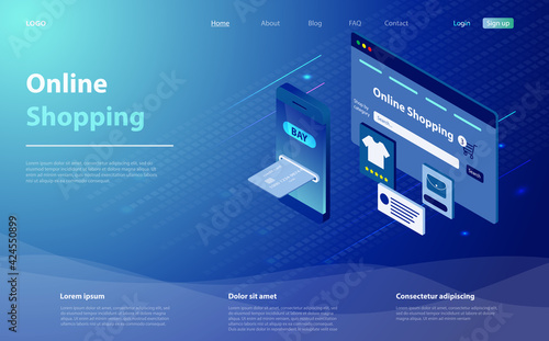 E-commerce or online shopping concept. Concept of mobile marketing and e-commerce. Online shopping on social media app. Credit card payment transaction via app. Buying things online shopping concept