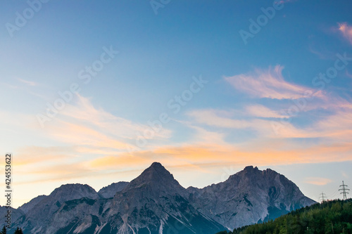 sunset over the mountains  Ehrwald  Tyrol  Austria 