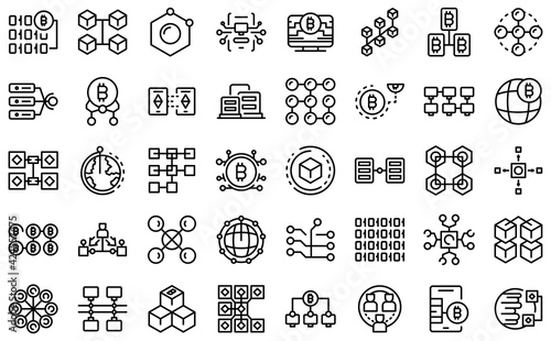 Block chain icons set. Outline set of block chain vector icons for web design isolated on white background