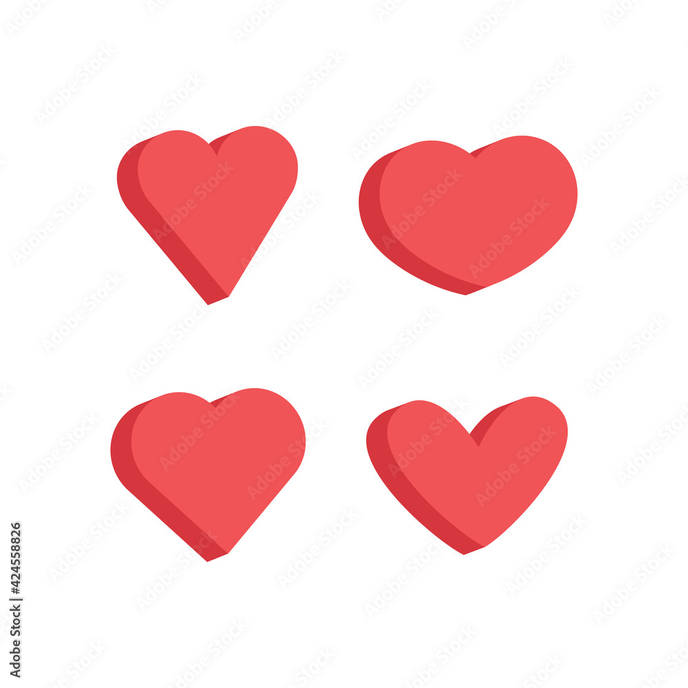 Heart flat 3d icon collection. Red hearts vector isometric illustrations. Heart flat 3d icon collection. Red hearts vector isometric illustrations.