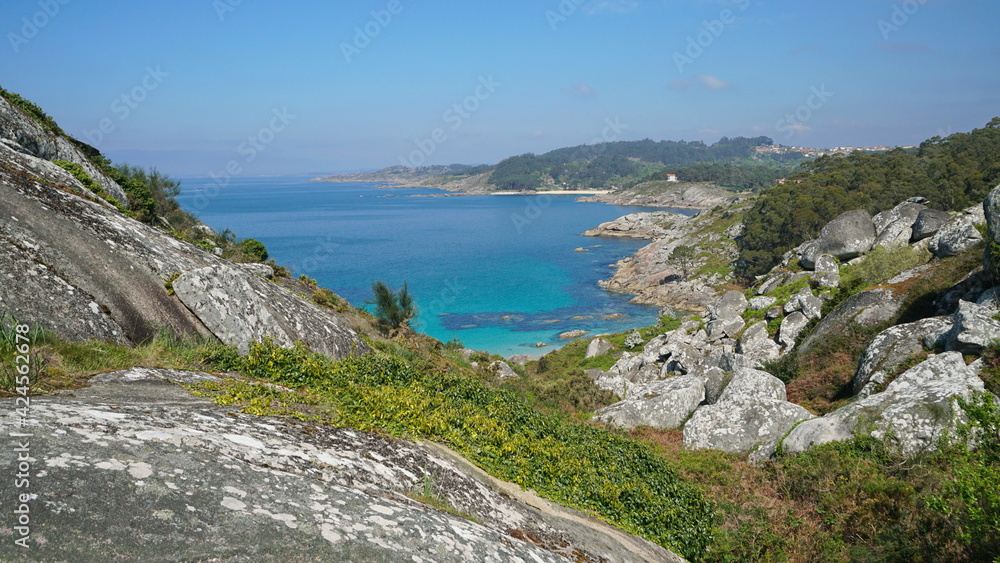 Coastal landscape in Galicia near Aldan, Spain, Atlantic ocean, Cangas, Pontevedra province