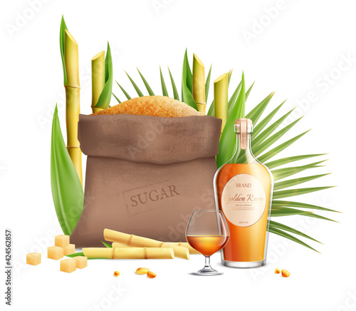 Cane Sugar Realistic Composition