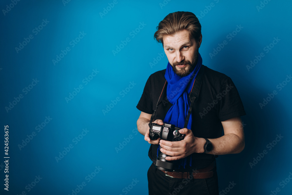 Photographer with camera on neck Photographer with camera on neck