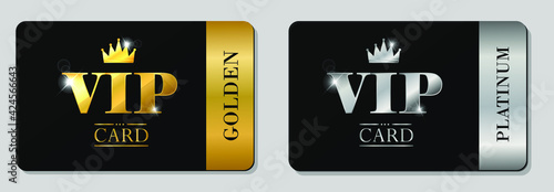 Vector VIP golden and platinum card. Black background with crown. Luxury design for vip member.