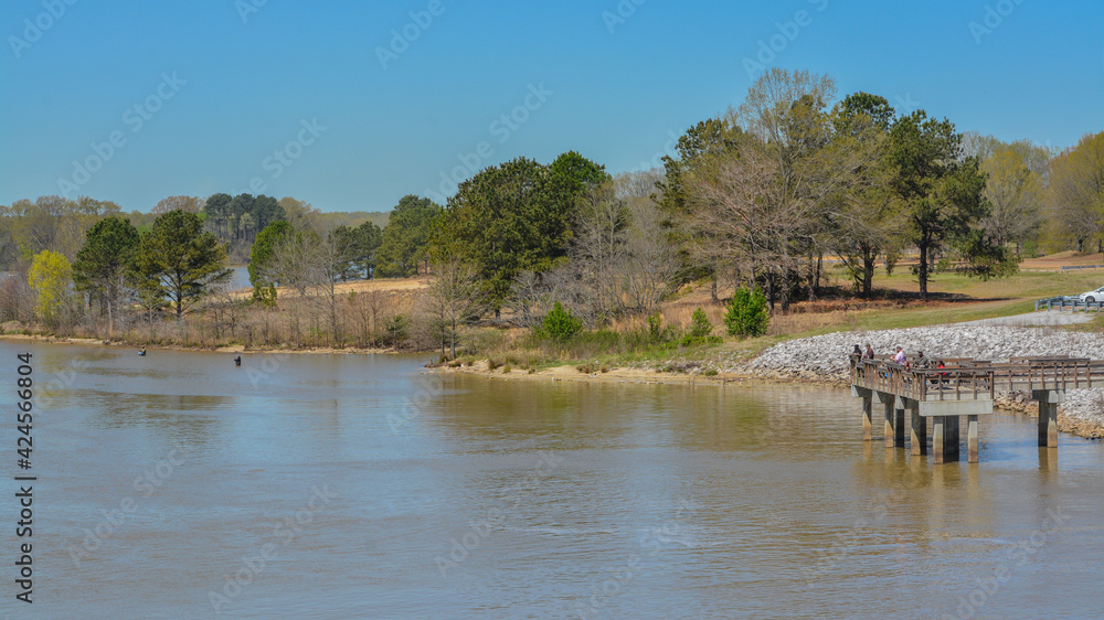 The fishing pier at John W Kyle State Park on the Sardis Reservoir in Sardis, Panola County, Mississippi