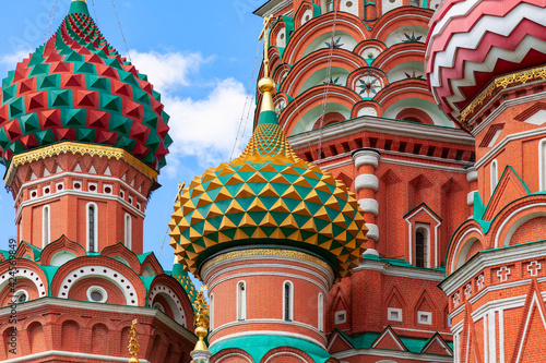 Picturesque domes of St. Basil's Cathedral on Red Square in Moscow
