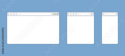 Web browser windows for computer, tablet and smartphone. Blank internet page template. Vector background photo