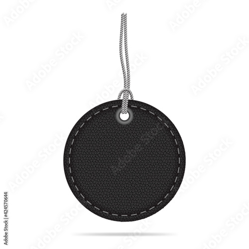 Round blank leather tag isolated on white, 3d vector illustration
