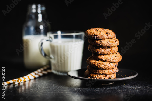 Wallpaper Mural Tasty biscuits with chocolate. Sweet chocolate cookies with milk. Torontodigital.ca