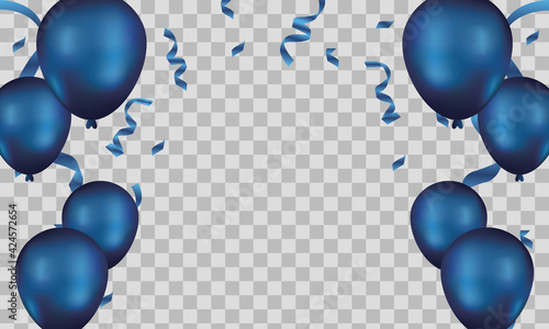 blue balloons, vector illustration. Celebration transparent background template