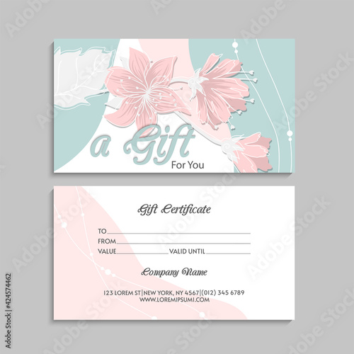 Set of colorful gift cards template. Modern style vector illustration of flowers for saloon, gallery, spa, shop. Gift voucher