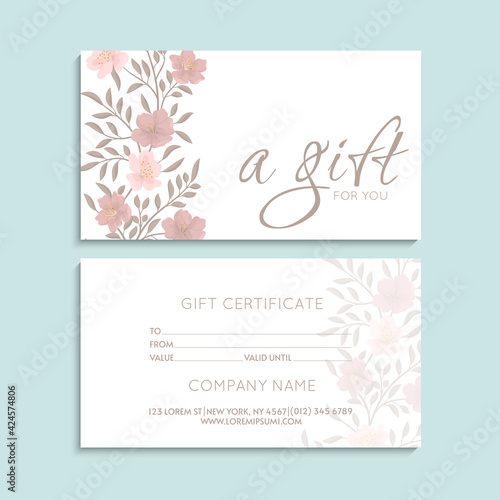 Set of colorful gift cards template. Modern style vector illustration of flowers for saloon, gallery, spa, shop. Gift voucher