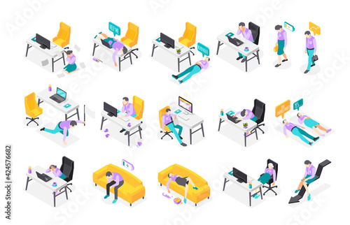 Burnout Syndrome Isometric Icons