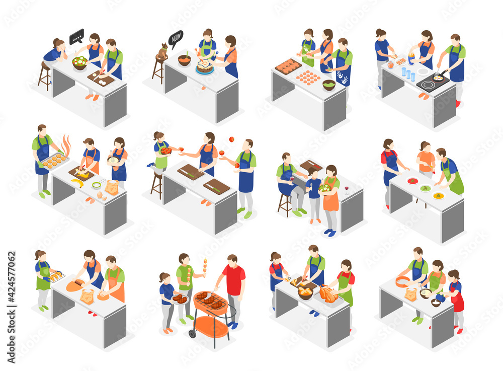 Family Cooking Icons Set Family Cooking Icons Set