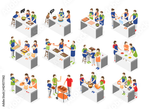 Family Cooking Icons Set