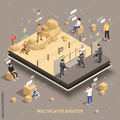 Mobile Gaming Isometric Composition