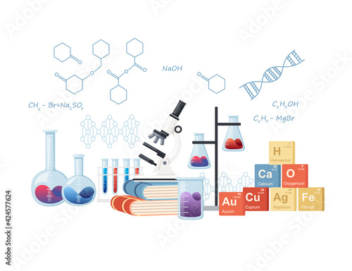 Chemistry science courses online education concept or school lesson vector illustration on white background