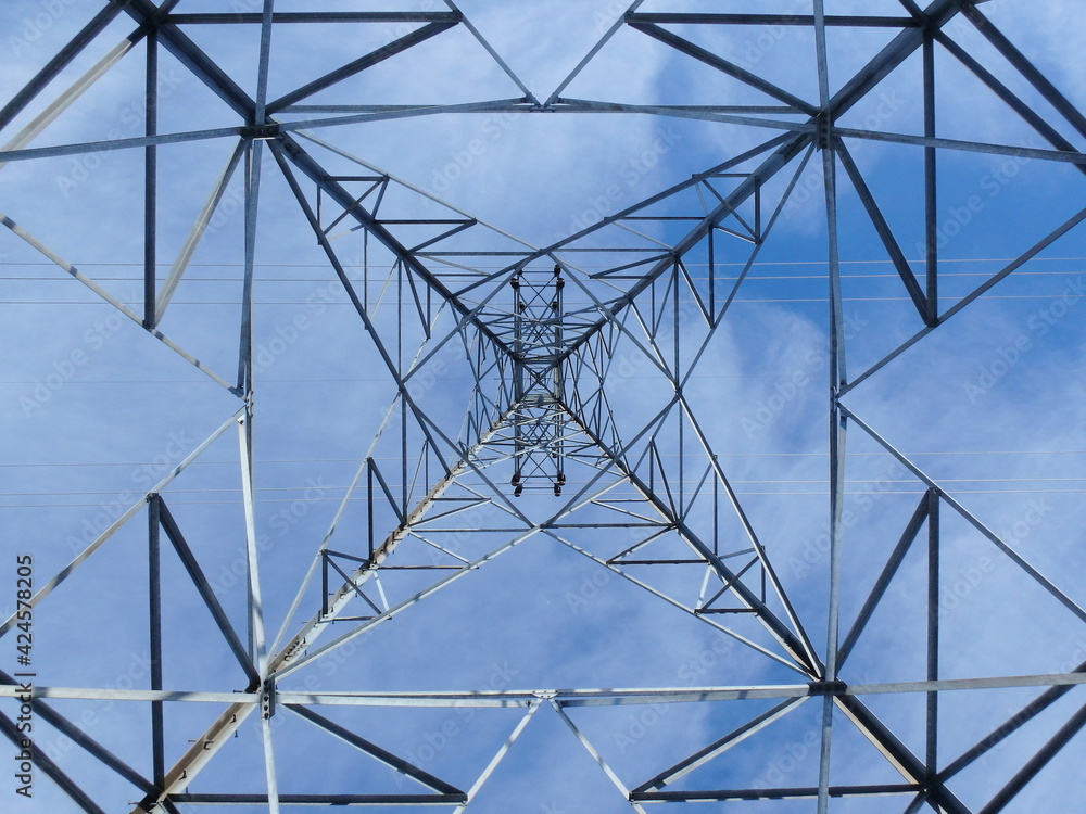 Power tower electric pylon symmetric pattern Power tower electric pylon symmetric pattern