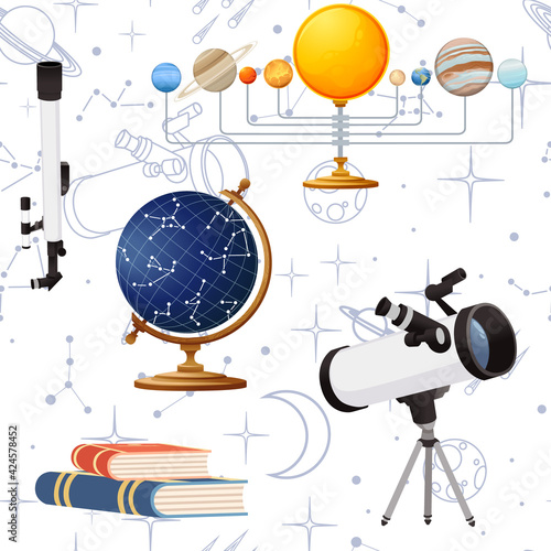 Seamless pattern Astronomy science courses online education concept or school lesson vector illustration on white background