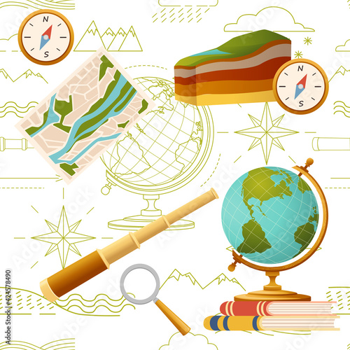 Seamless pattern Geography science courses online education concept or school lesson vector illustration on white background