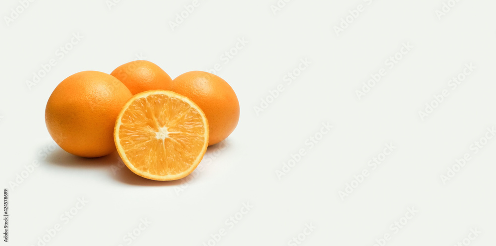  oranges fruits (Citrus sinensis) with copy space

