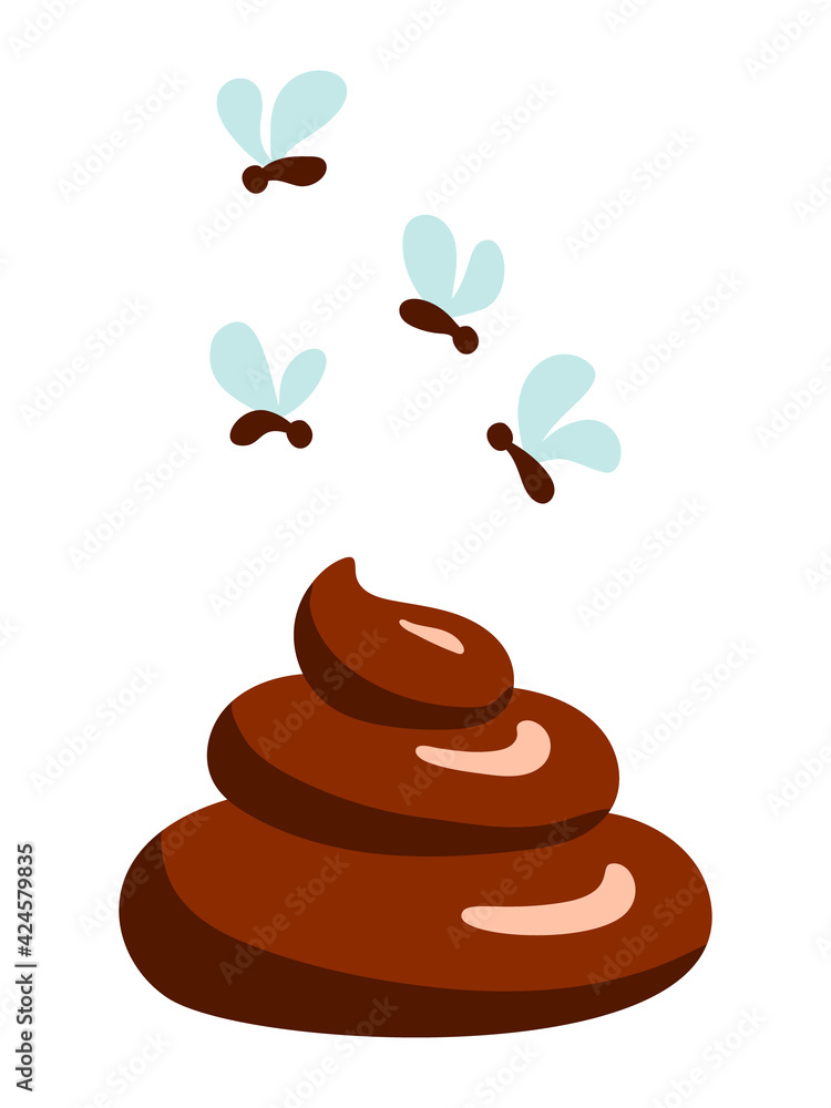 Shit or turd vector icon with flies - isolated illustration in flat cartoon style Shit or turd vector icon with flies - isolated illustration in flat cartoon style