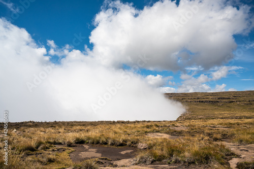 Highlands landscape of Drakensberg mountains at clouds level