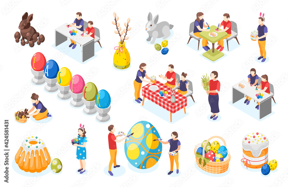 Naklejka premium Easter Isometric Icon Set