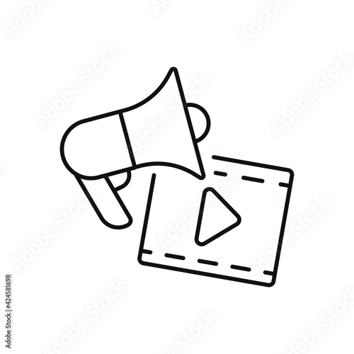 Video advertising linear icon. Digital Marketing. Thin line customizable illustration. Contour symbol. Vector isolated outline drawing. Editable stroke