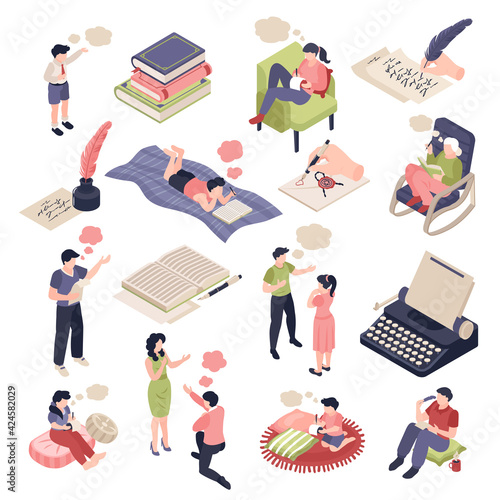 Poetry Isometric Icons Set