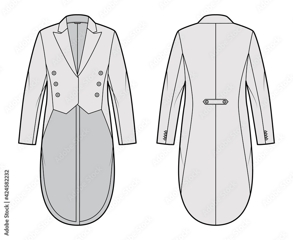 Dinner jacket tuxedo technical fashion illustration with double