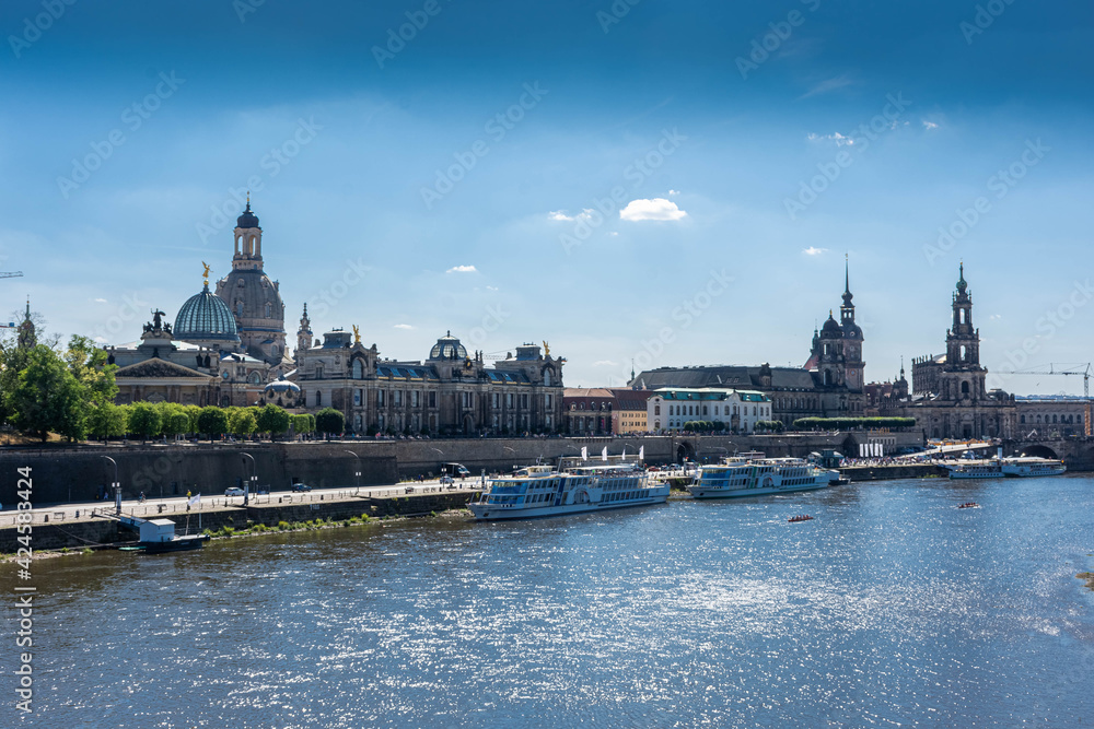 DRESDEN, GERMANY, 23 JULY 2020: Elbe Riverbanks of Dresden