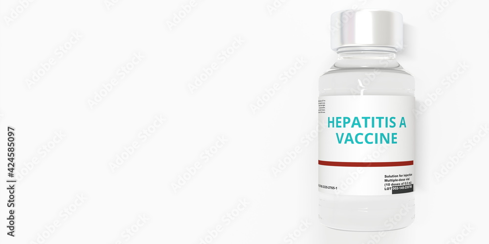 Medical vial with HEPATITIS A VACCINE text, 3D rendering Medical vial with HEPATITIS A VACCINE text, 3D rendering