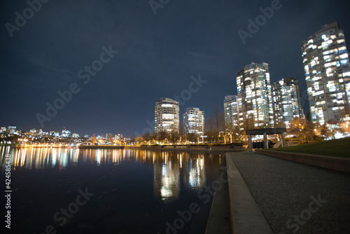 Night view of False Creek.     Vancouver BC Canada 
