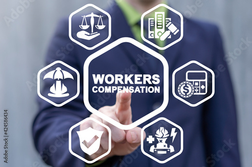Concept of worker compensation. Benefit and claim compensation for employee of injury. Workers health safety. photo