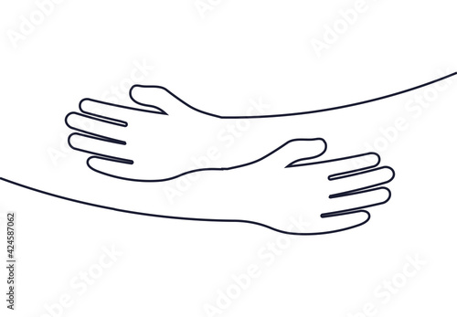 Embrace icon, arms hugging vector illustration, hands hug linear vector logo template. Care, love and charity symbol, hand drawn vector illustration.