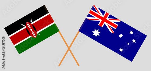 Crossed flags of Kenya and Australia. Official colors. Correct proportion