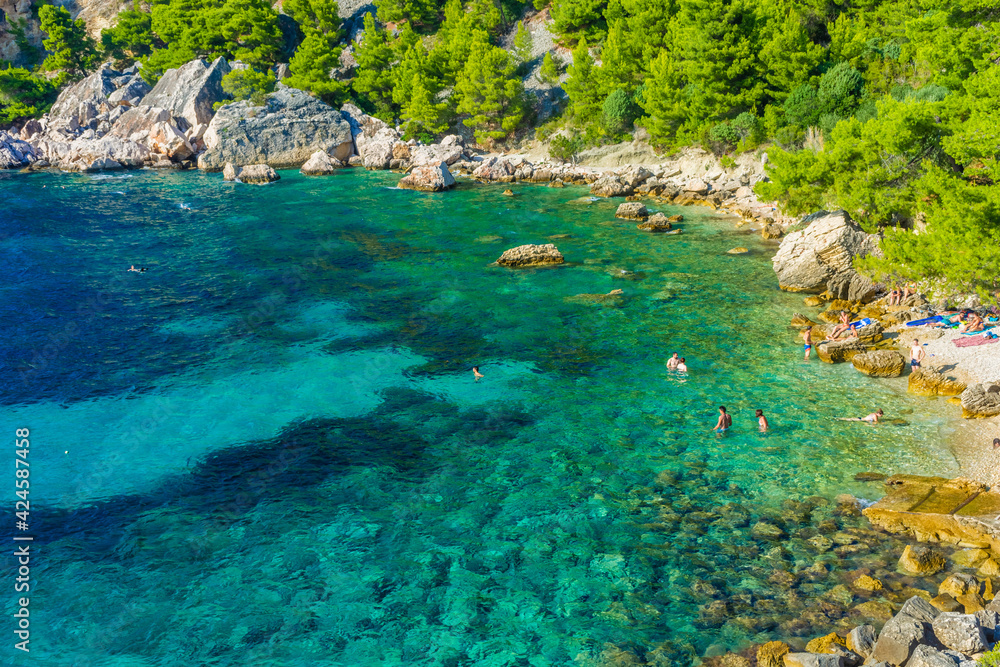 The bautiful beach of Malo Zarace, Hvar Island, Croatia - obrazy, fototapety, plakaty 