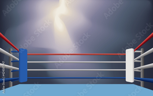 boxing ring, partial view in perspective with smokey lit background