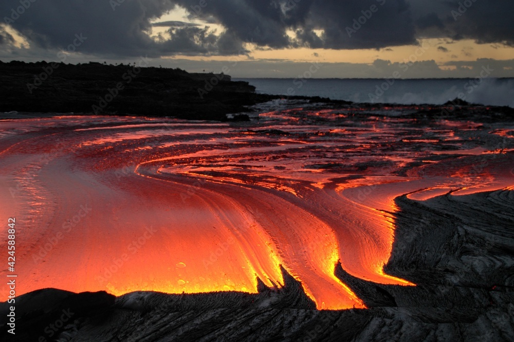 Coulées de lave du volcan Kilauea à Hawaii