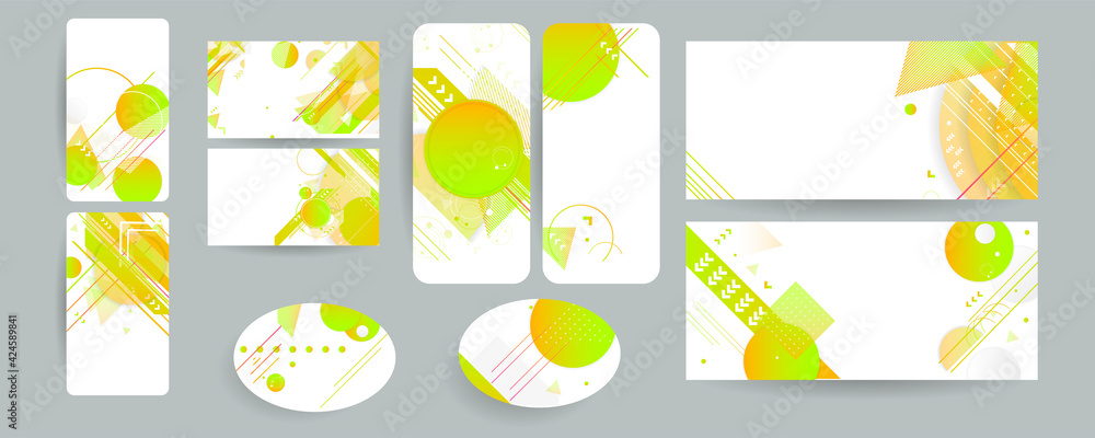 Abstract green color cover template with paint design elements. Poster with geometric shapes and pastel transparent creating. Stock vector graphic design