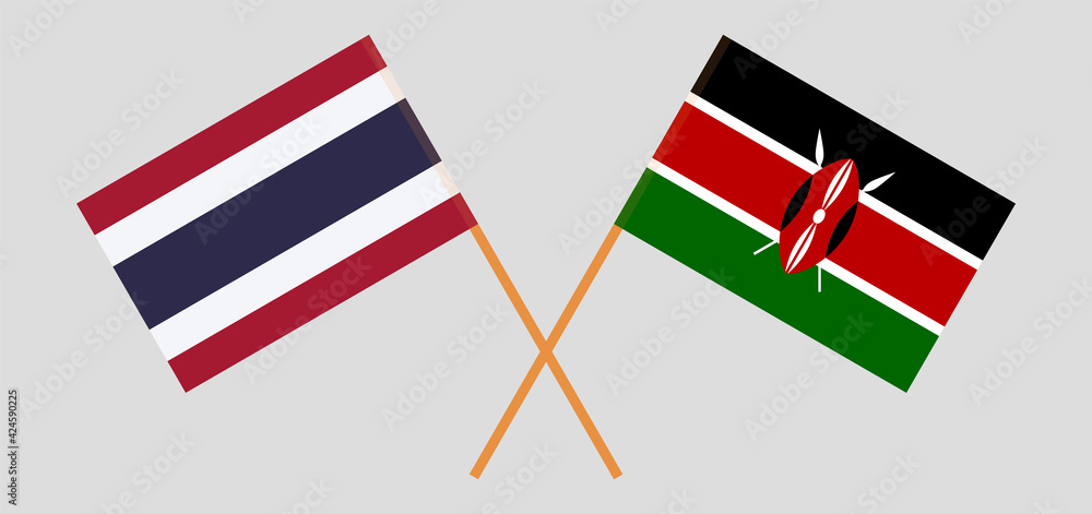 Crossed flags of Thailand and Kenya. Official colors. Correct proportion