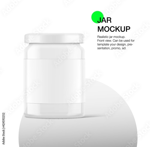 Glass jar mockup isolated on white background. Vector illustration. Front view. Сan be used for food, cosmetic and other needs. EPS10