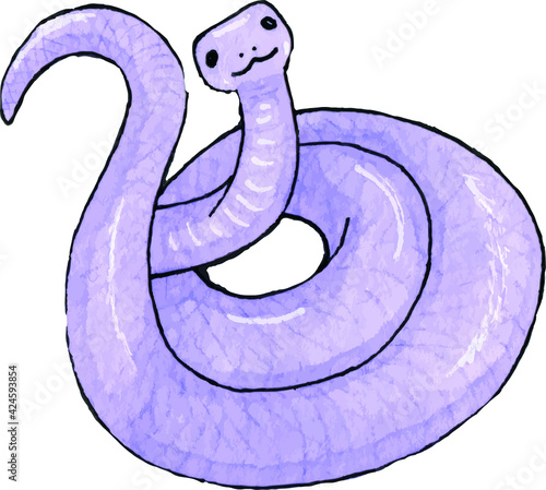 illustration of a cartoon purple snake. Hand draw