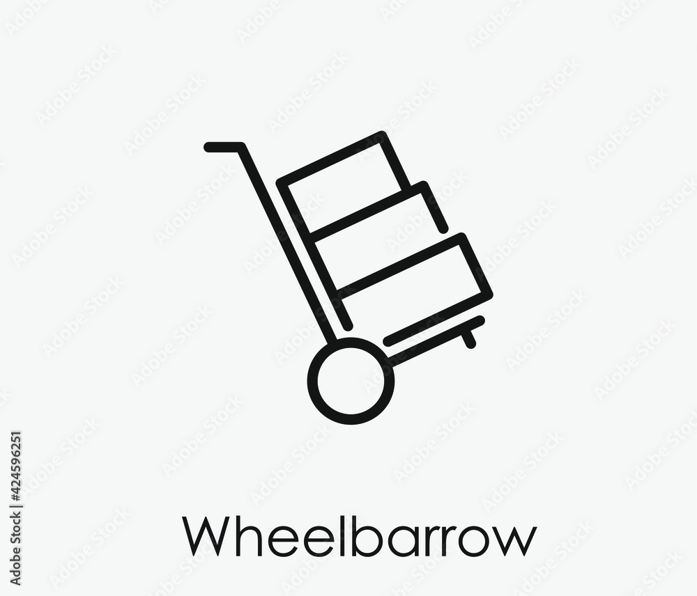 Wheelbarrow vector icon. Editable stroke. Linear style sign for use on web design and mobile apps, logo. Symbol illustration. Pixel vector graphics - Vector Wheelbarrow vector icon. Editable stroke. Linear style sign for use on web design and mobile apps, logo. Symbol illustration. Pixel vector graphics - Vector