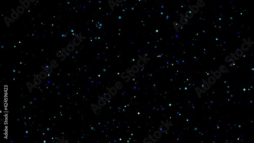 Abstract animated festive background. Flying down blue shimmery sequins sequins ha black background. 4K. Seamless loop.