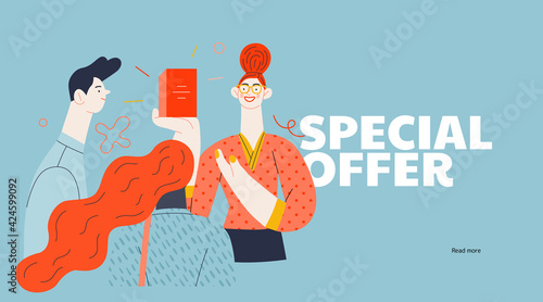 Discounts, sale, promotion, web template. Flat vector