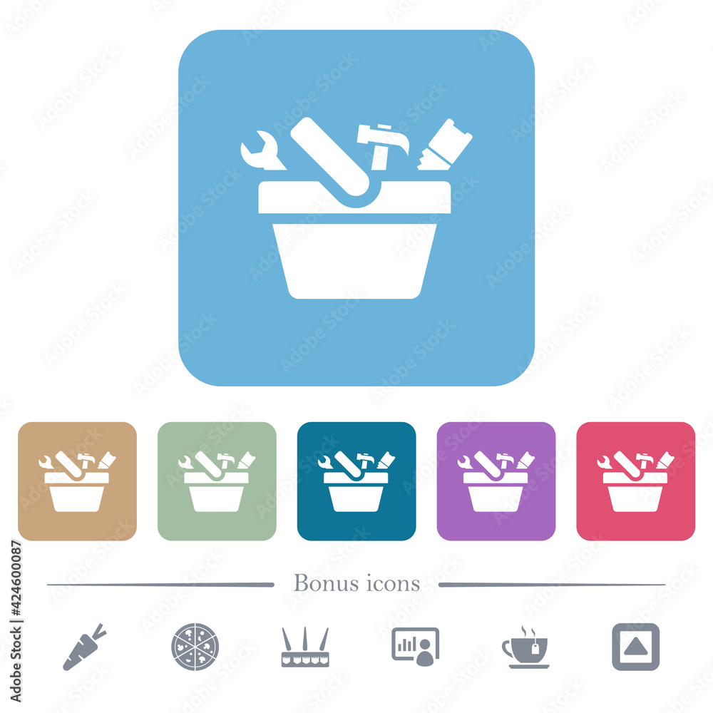 Toolbox flat icons on color rounded square backgrounds Toolbox flat icons on color rounded square backgrounds