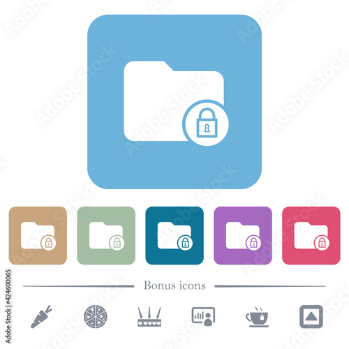 Lock directory flat icons on color rounded square backgrounds