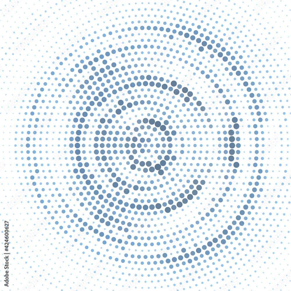 Bluish grey dotted circle with halftone effect. Simple vector graphics